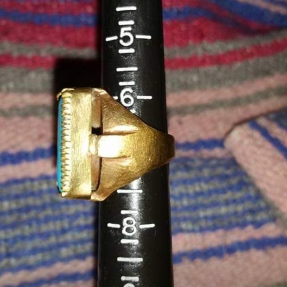 Gujarati Brass blue turquoise ring, 6.5 - Picture 3 of 5